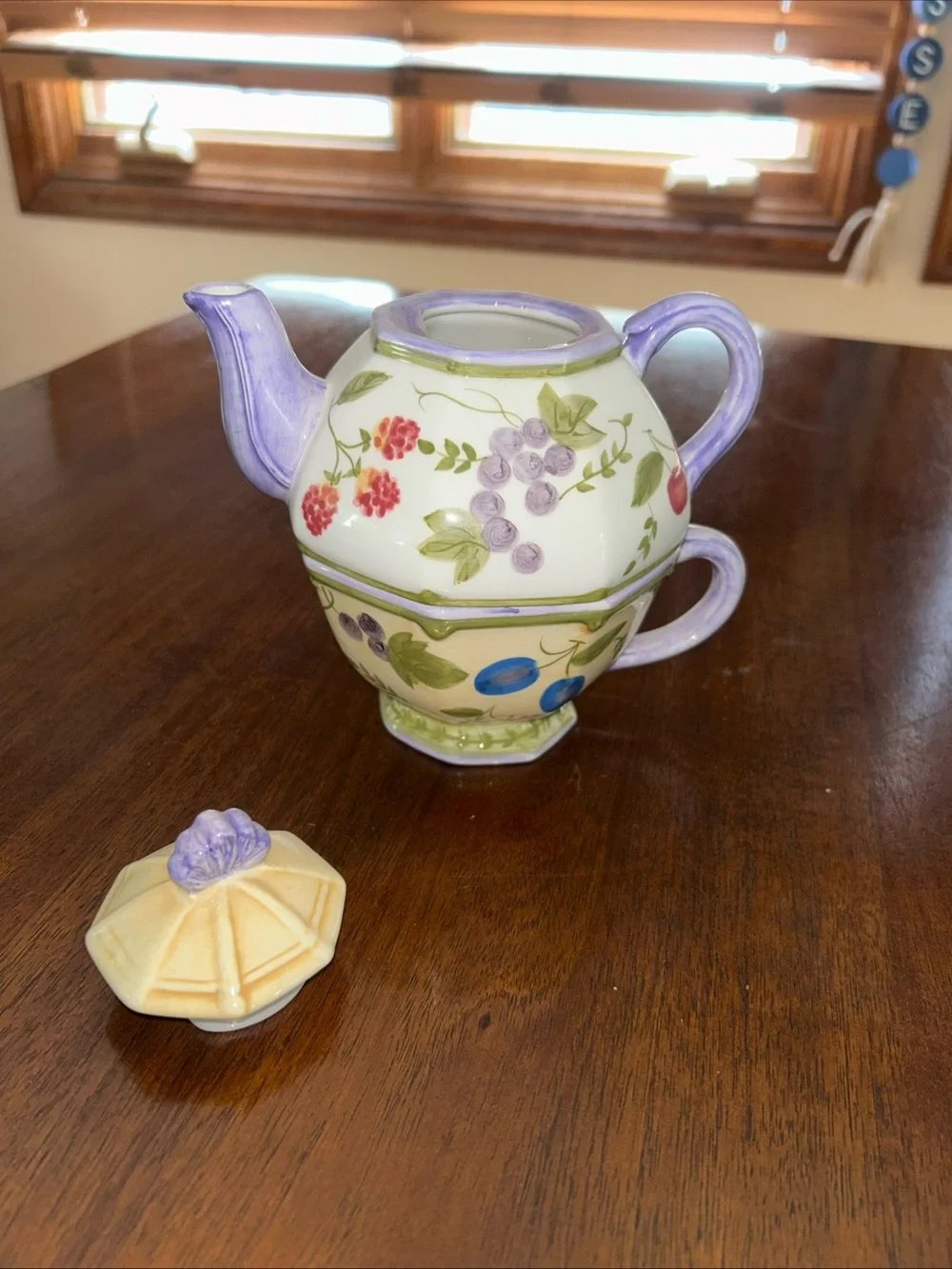 Sonoma Home Goods Hand-Painted Fruit Motif Porcelain Teapot